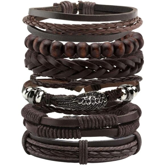 Other - 6-12PCS Braided Faux Leather Bracelet Punk Cuff Wrap Bracelets for Men Women Adj